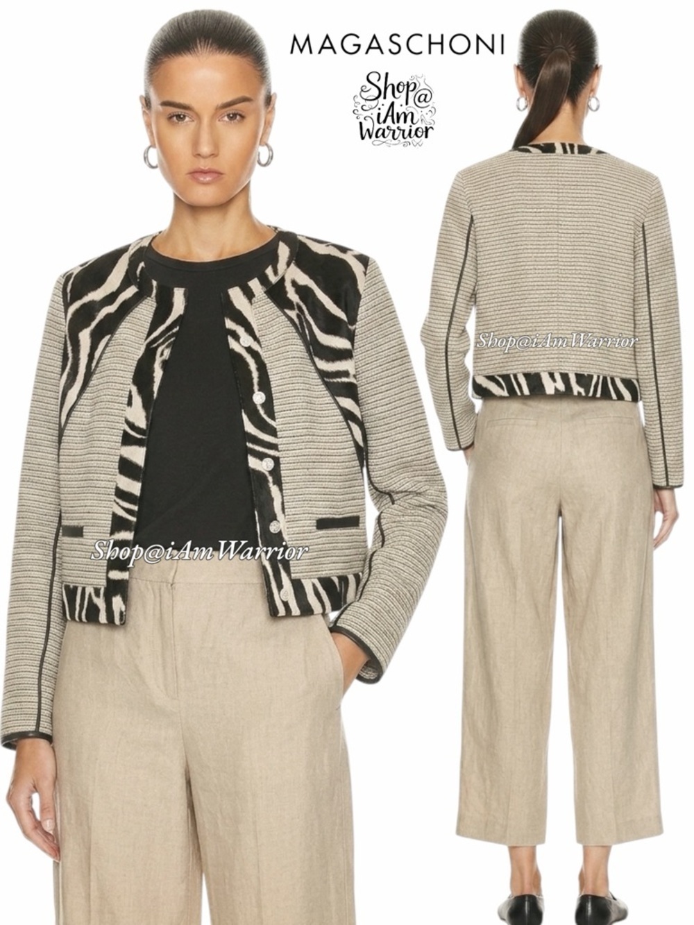 Magaschoni textured zebra trim cropped jacket *shop@iamwarrior